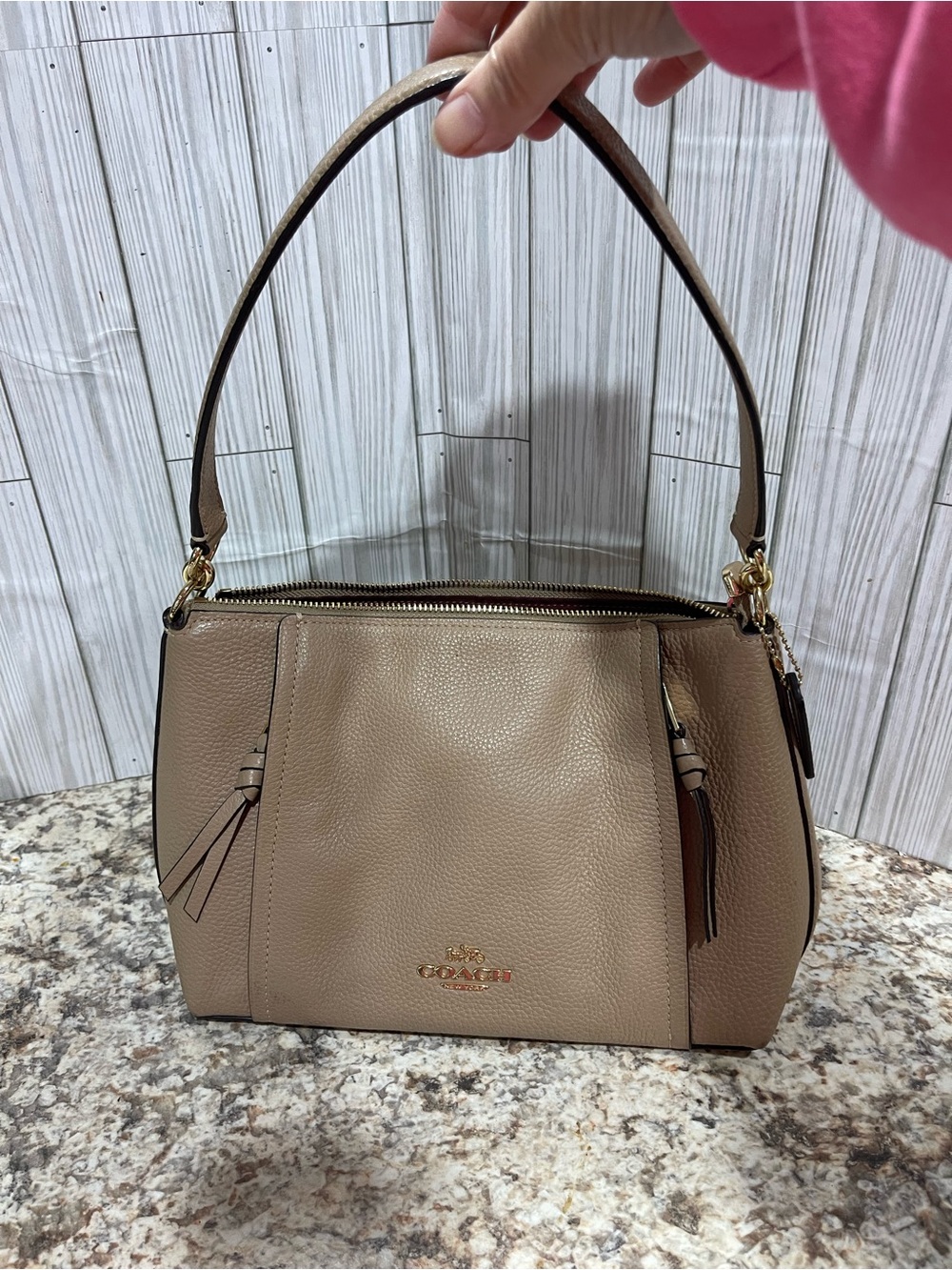 Coach taupe pebble leather Marlon shoulder bag